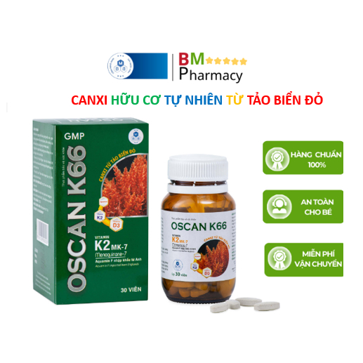 OSCAN K66 Canxi hữu cơ tự nhiên từ tảo biển đỏ. Lọ 30 viên.