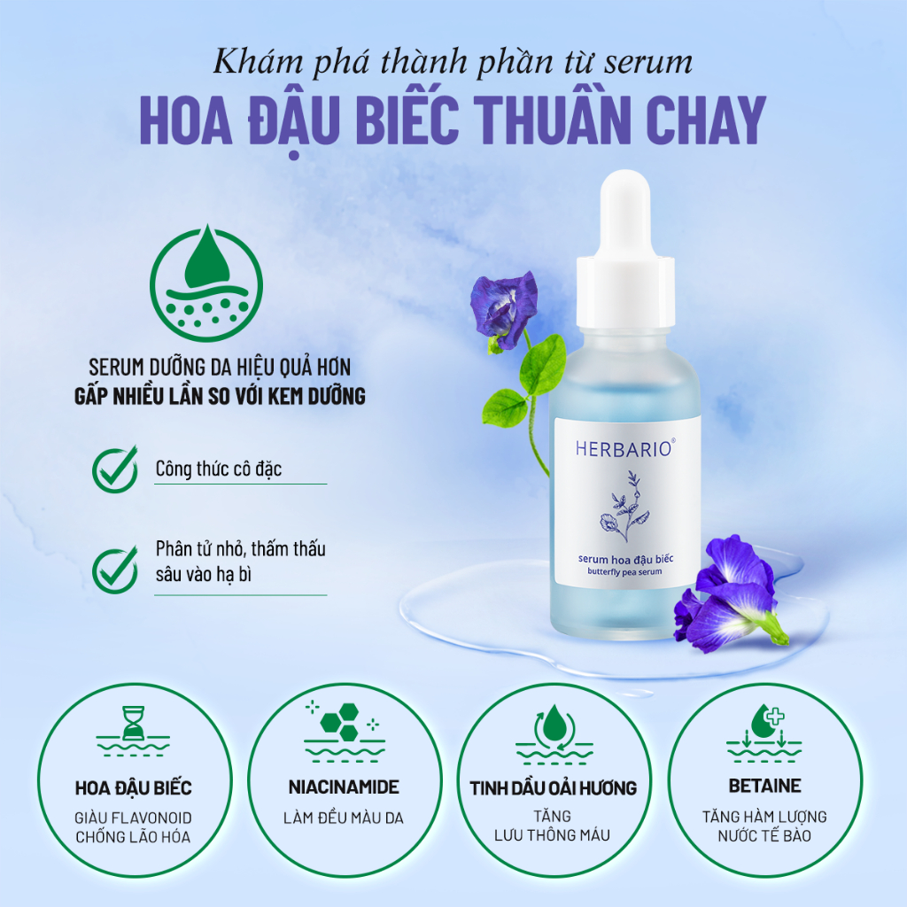 Serum tinh chất Hoa Đậu Biếc herbario 30ml ngăn ngừa lão hóa da thuần chay