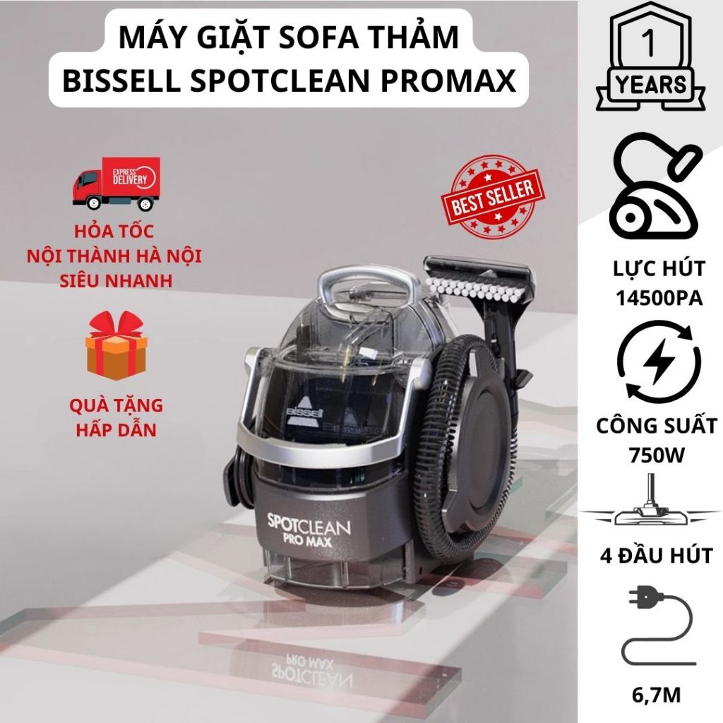 Máy giặt sofa cầm tay Bissell SpotClean Promax 3617Z, bản đầy đủ các đầu hút kèm dung dịch vệ sinh