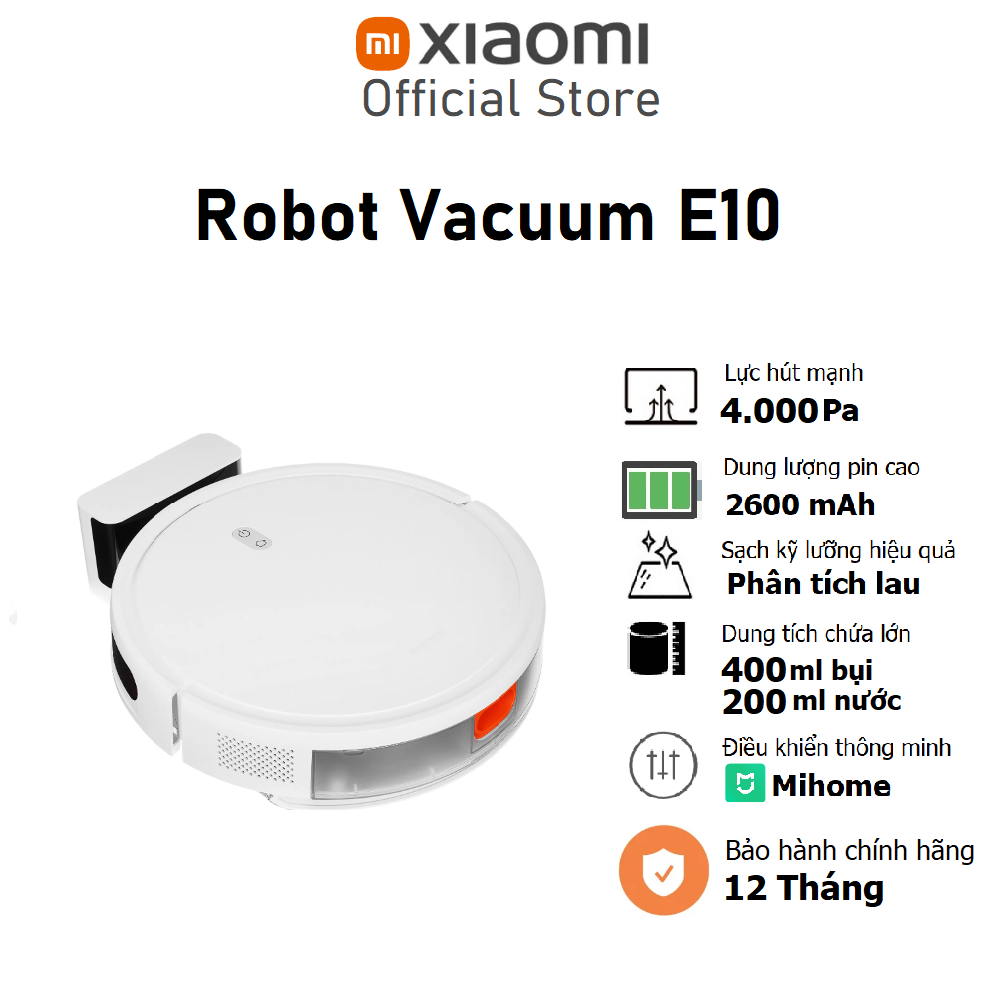 Robot hút bụi lau nhà Xiaomi Robot Vacuum E10 EU Lực hút 4000Pa Bản quốc tế BHR6783EU - Chính hãng