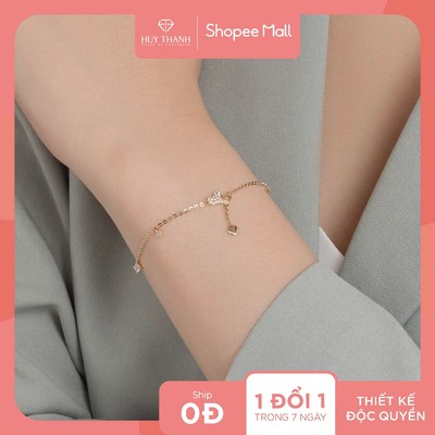 Lắc Tay Vàng Tây LLF240 Thiết Kế Họa Tiết Trái Tim Dáng Rơi Đính Đá CZ Lấp Lánh Huy Thanh Jewelry