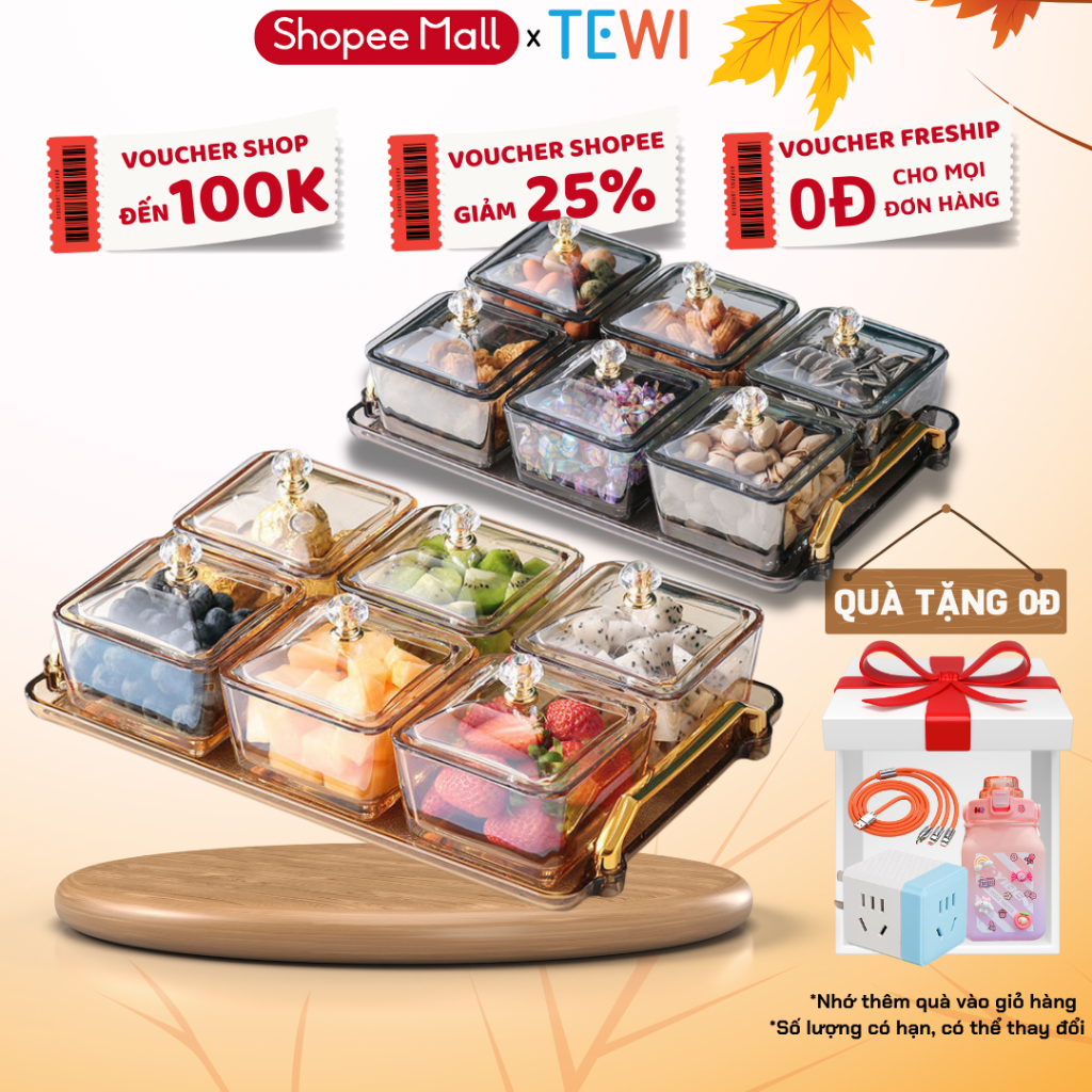 Khay Đựng Mứt Tết 6 Hũ Thủy Tinh Sang Trọng Cao Cấp, Hũ Đựng Bánh Kẹo, Các Loại Hạt Ngày Tết Cổ Truyền 2024