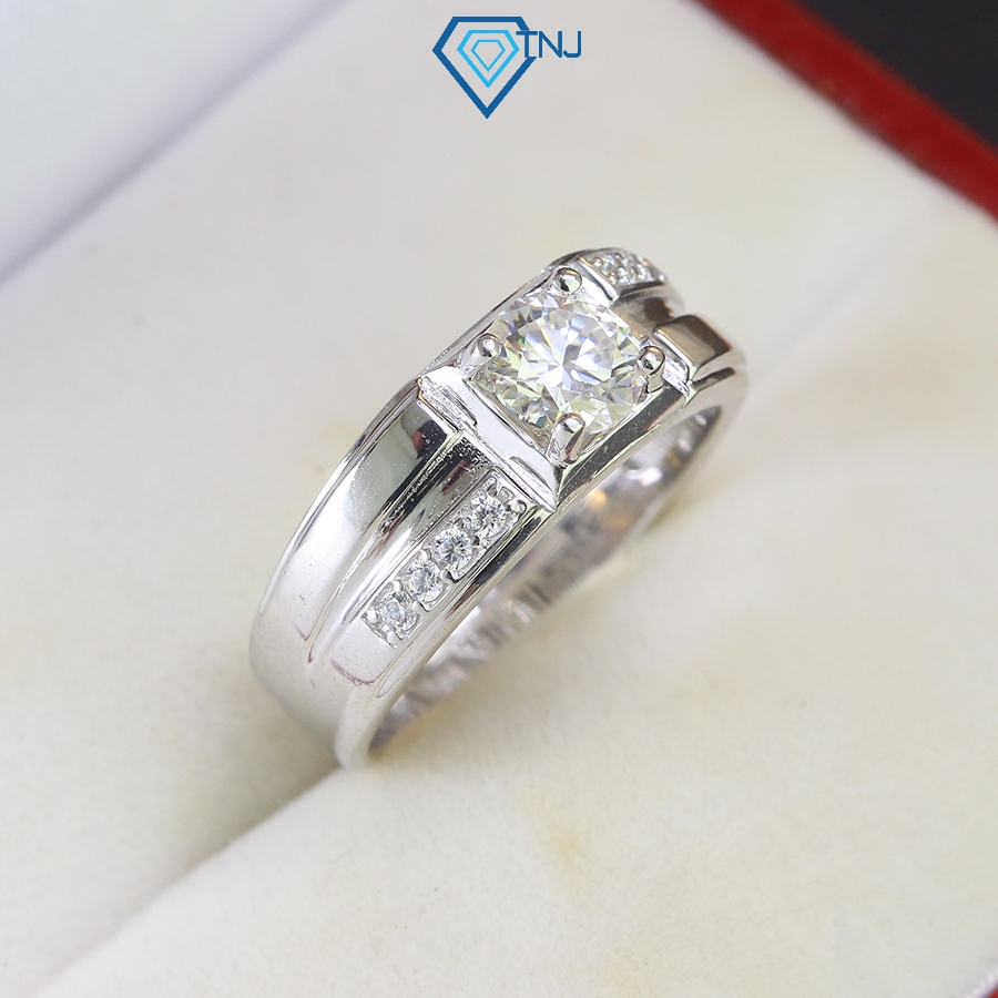 Nhẫn nam kim cương Moissanite 6ly bản nhỏ kiểm định GRA xi bạch kim cao cấp NNAM0068 - Trang Sức TNJ
