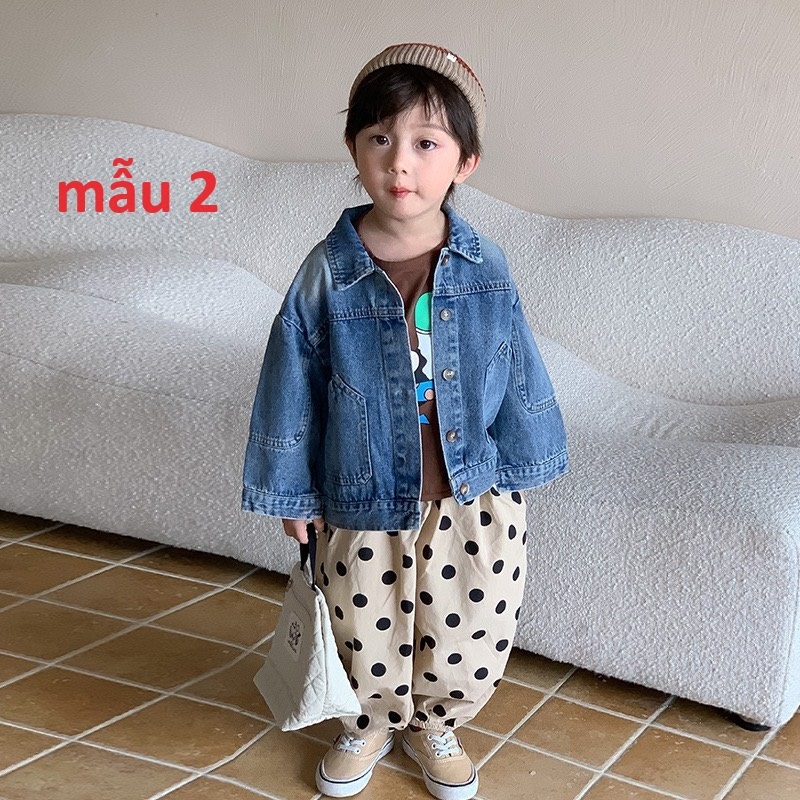 Áo Khoác Jeans Bé Trai Gái, Chất Jeans Dày Dặn Đứng Form, Hàng Quảng Châu Cao Cấp, Style Hàn Quốc Cho Bé 12kg - 28kg