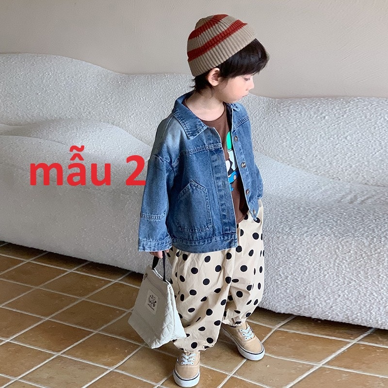 Áo Khoác Jeans Bé Trai Gái, Chất Jeans Dày Dặn Đứng Form, Hàng Quảng Châu Cao Cấp, Style Hàn Quốc Cho Bé 12kg - 28kg