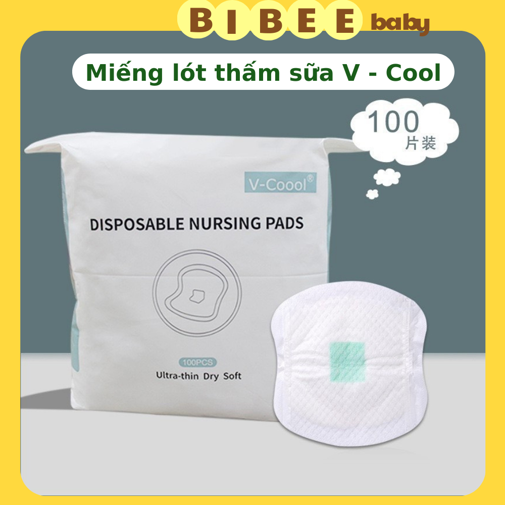 Miếng lót thấm sữa V-Cool loại mới bịch 100 miếng thấm hút vượt trội, khô thoáng cho mẹ - Bibeebaby