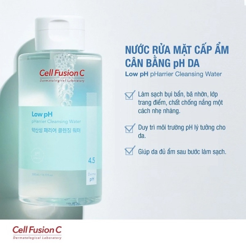 Nước Rửa Mặt Cấp Ẩm Cân Bằng Độ pH Da Cell Fusion C Low pH pHarrier Cleansing Water