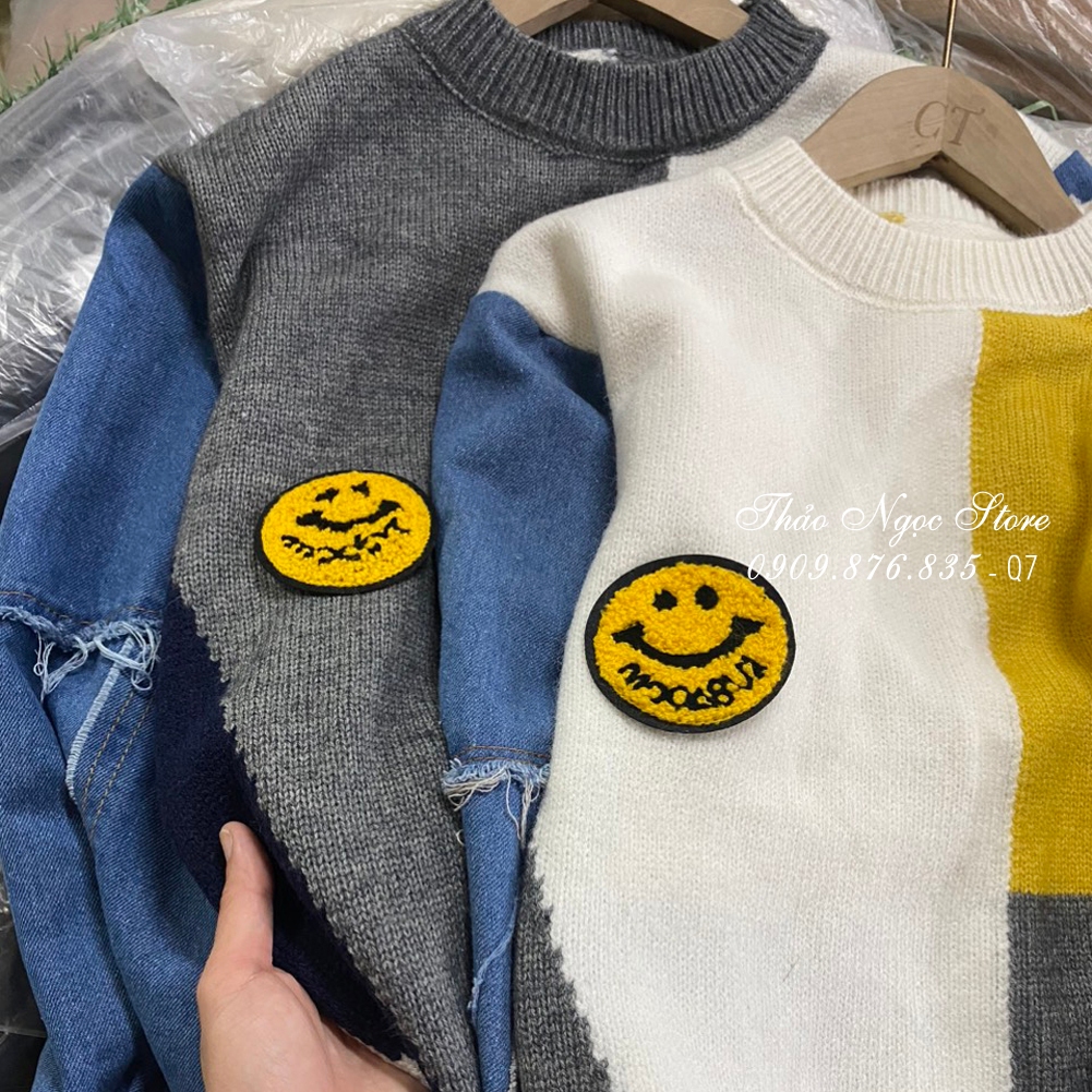 Áo len nữ form rộng tay dài phối jean, áo len phối màu hàng nhập!  THẢO NGỌC STORE