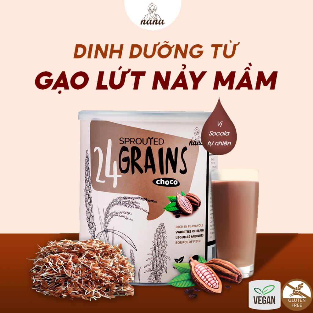 Sữa Gạo Lứt Hữu Cơ Nảy Mầm 24Grains Vị Socola Tự Nhiên Cho Trẻ Từ 6 Tuổi Sữa Hạt Dinh Dưỡng Đạm Lành Phát Triển Não Bộ