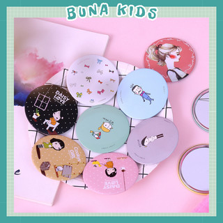 Gương trang điểm cầm tay, Gương tròn mini siêu kute dễ thương Bunakids PK17