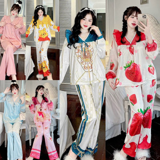 Bộ lụa xước pijama ☘ tiểu thư tay dài ☘ mềm mịn, không nhăn, không xù, Mẫu mới 💯 Ảnh thật