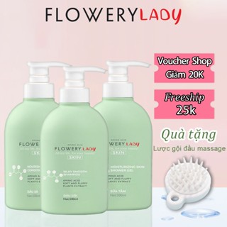  Combo sữa tắm dầu gội dầu xả muối biển Flowery LADY 500ml 