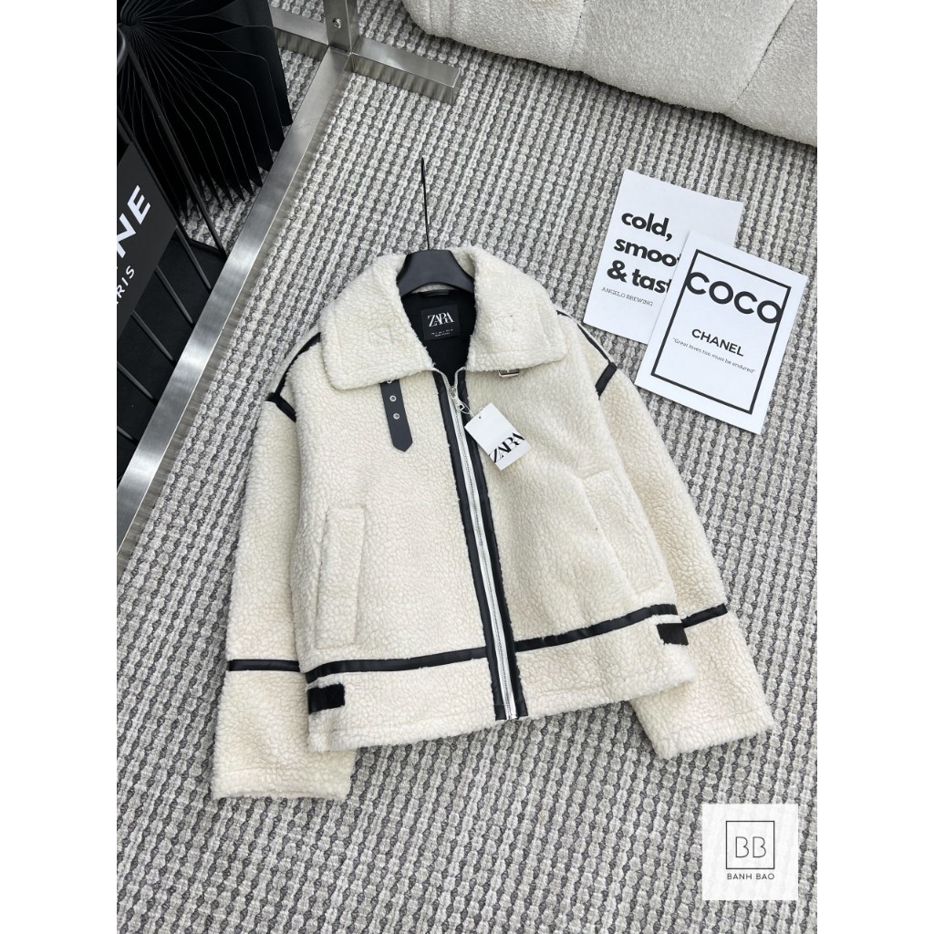 Áo khoác lông cừu hoạ tiết kẻ tay rộng Áo khoác lông dày dặn MOONYHANOI DAP