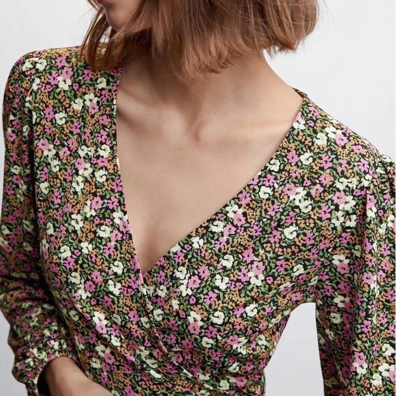 Đầm MIDI drap MNG xuất dư xịn hoa nhí