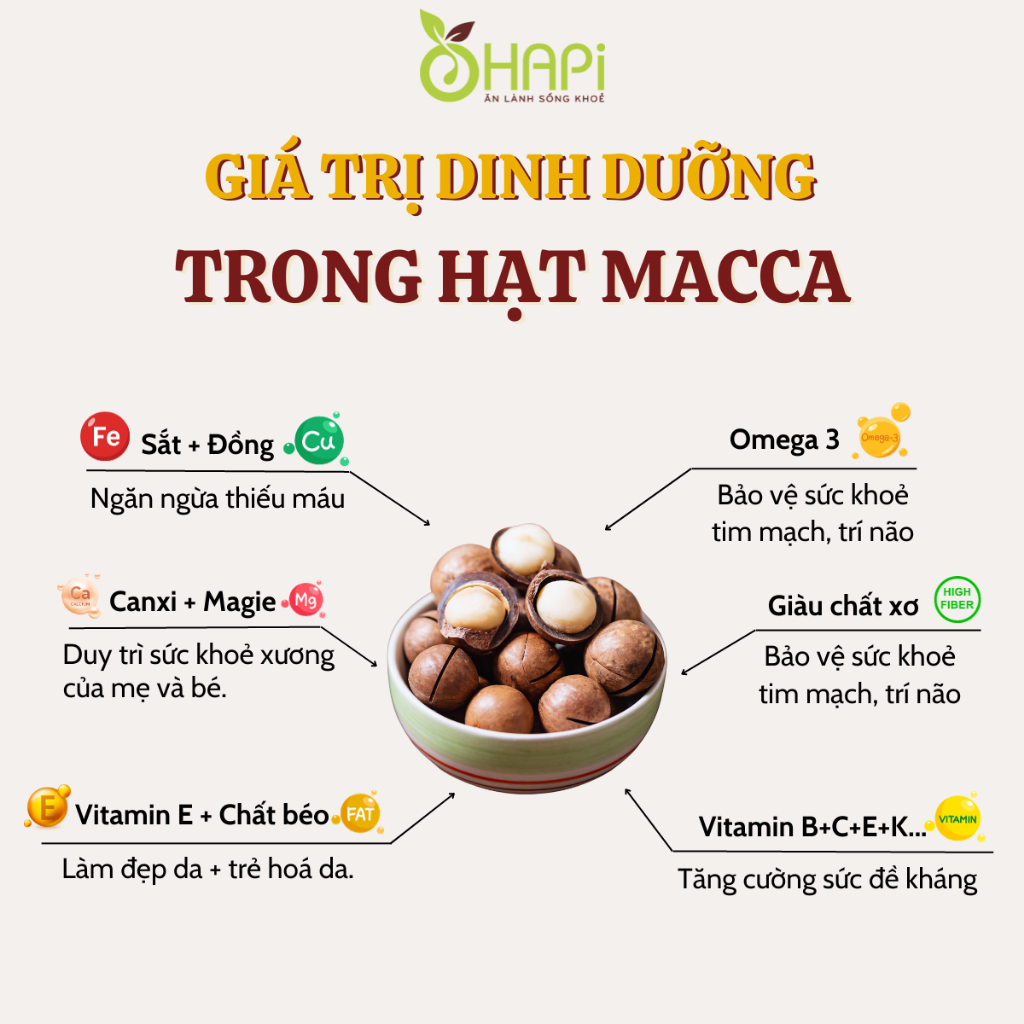 Hạt mắc ca sấy lạnh hạt macca nứt vỏ túi 500g OHAPI