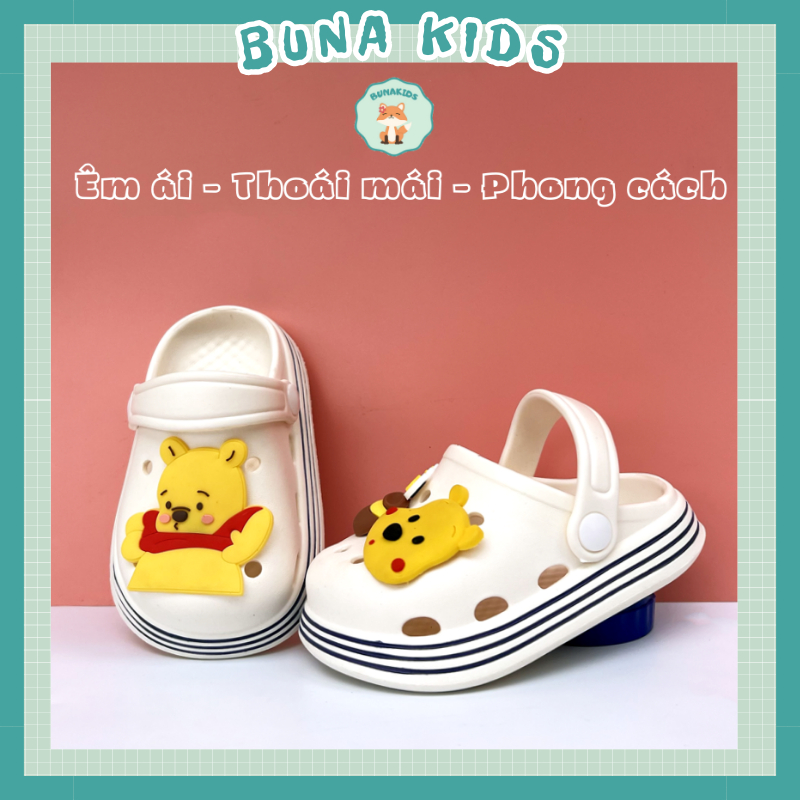 Dép cho bé, sục bé trai, dép bé gái nhựa EVA siêu nhẹ chống trơn trượt dép gấu Pooh siêu yêu Bunakids D15