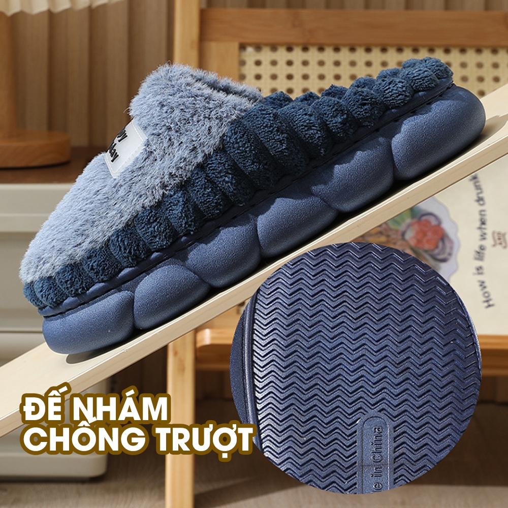 Dép bông nam, nữ đi trong nhà lót lông mềm mượt siêu ấm, dép sục 3 màu mới nhất chất liệu TPR sang trọng.