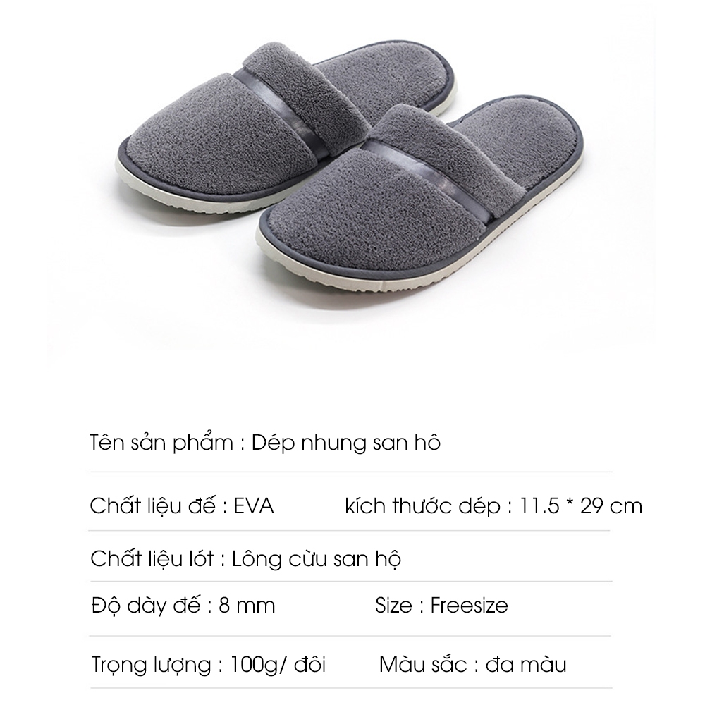 Dép bông đi trong nhà, phòng khách, khách sạn spa, dép đi trong nhà chất liệu nhung san hô mềm mại freesize