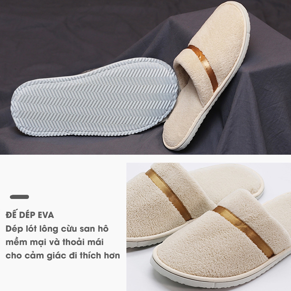 Dép bông đi trong nhà, phòng khách, khách sạn spa, dép đi trong nhà chất liệu nhung san hô mềm mại freesize