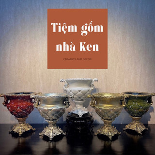 Bình hoa composite trám thấp cắm hoa lụa, bình hoa decor cao cấp | bh14