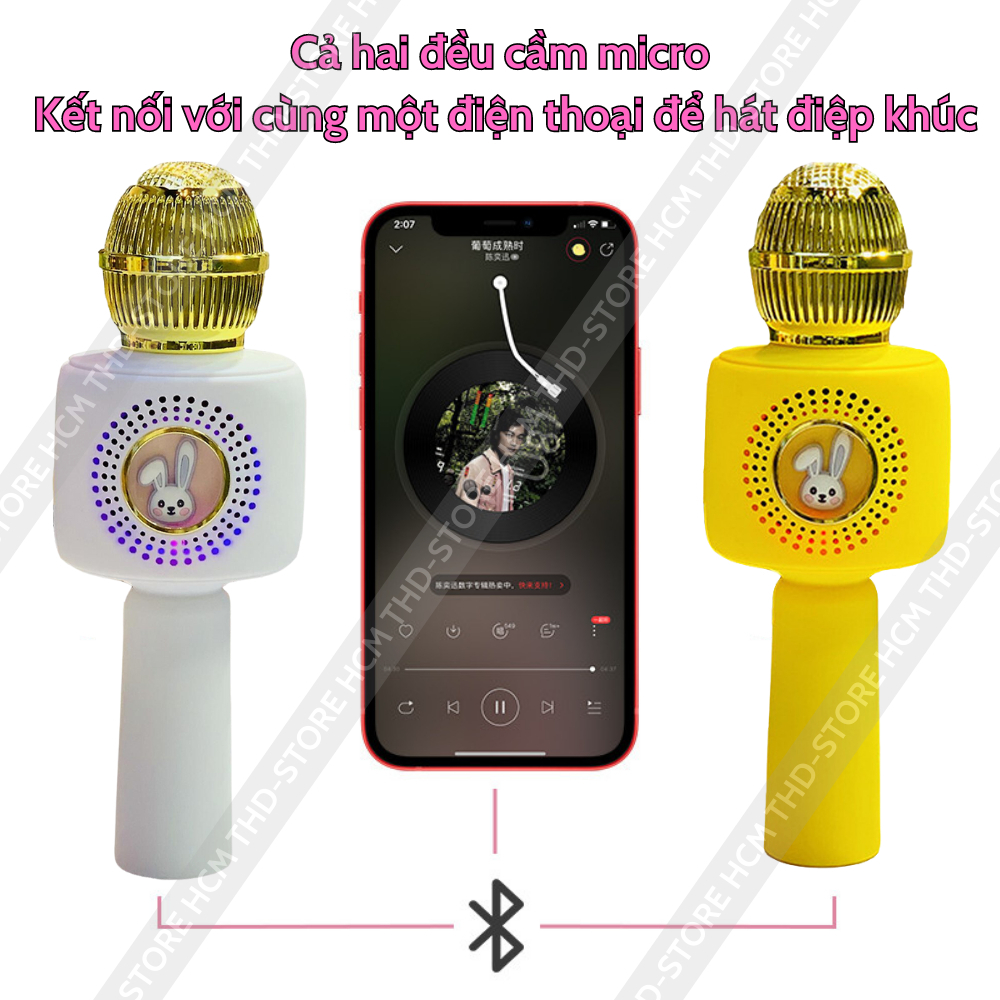 Micro karaoke bluetooth X9 đèn led hình thỏ cute đáng yêu,micro không dây âm thanh trầm ấm nghe hát giọng rất  redminsho