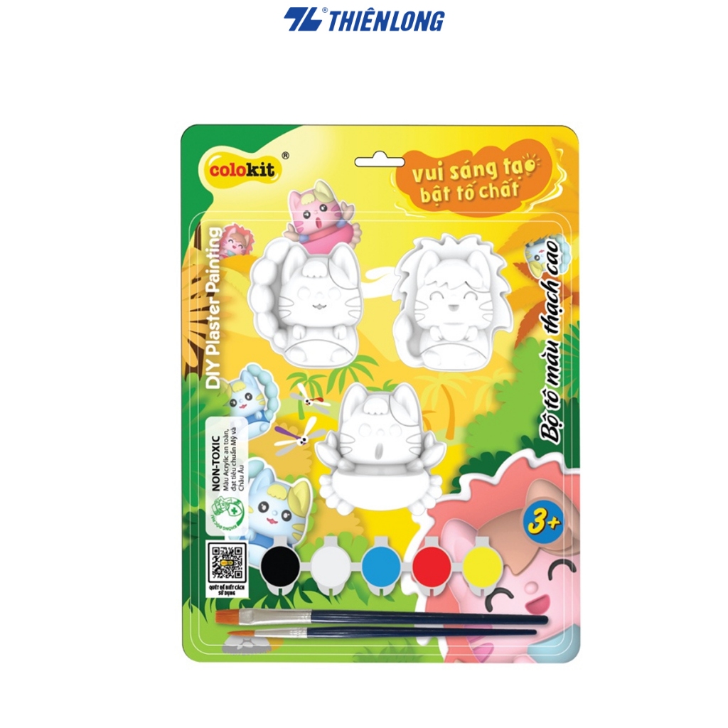 Bộ đồ chơi DIY tô tượng Bé Mèo cute Thiên Long Colokit KIT-C029- 1 hộp màu nước 6 màu có cọ và các hình thạch cao mèo