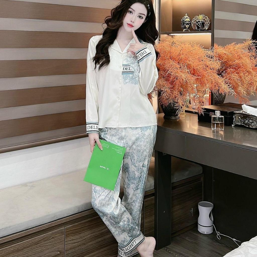 Bộ đồ ngủ Pijama nữ Lụa xước quần dài tay dài thoáng mát T.O official store mv180