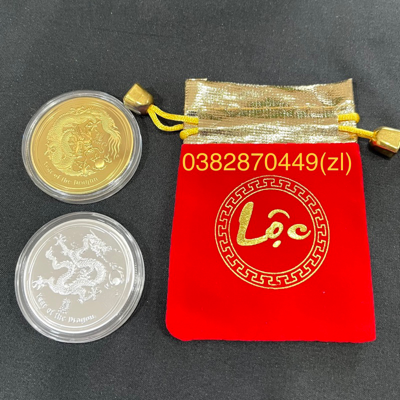Cặp Xu Rồng Mạ Vàng Và Mạ Bạc Tặng Túi Gấm Phúc Lộc Quà Tặng Lì Xì Tết 2024 May Mắn Ý Nghĩa