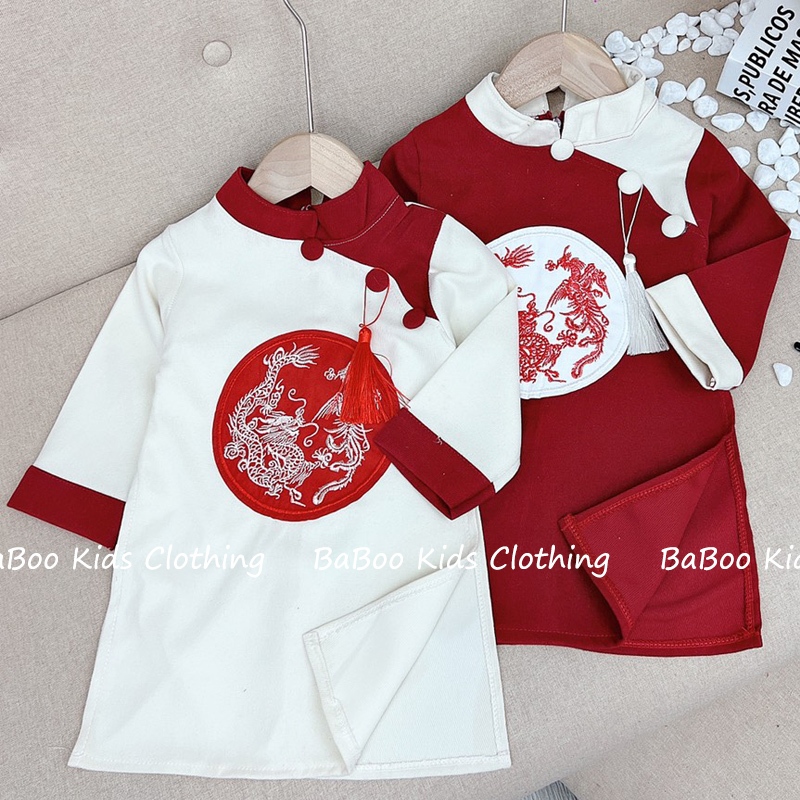 Áo Dài Cách Tân Cho Bé Trai Thêu Phụng Chất Nhung Mềm BaBoo Kids A17