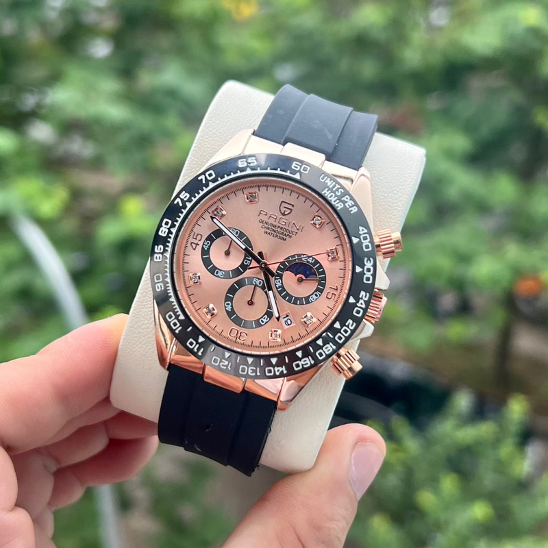 Đồng Hồ Nam Pagini 6 Kim - Dây Cao Su - Mặt Size 40mm, Chống Nước 3atm, Chống Trầy Xước