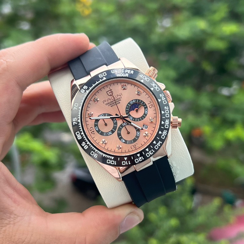 Đồng Hồ Nam Pagini 6 Kim - Dây Cao Su - Mặt Size 40mm, Chống Nước 3atm, Chống Trầy Xước
