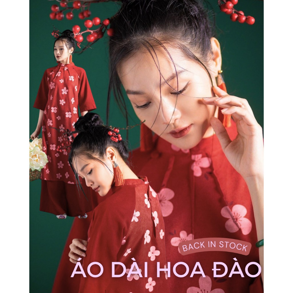 Set áo dài hoa đào người lớn SET120