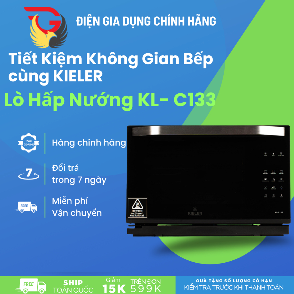 Lò nướng kết hợp chức năng hấp KIELER KL-C133 với 7 chức năng nướng và hấp chuyên dụng - Hàng chính 