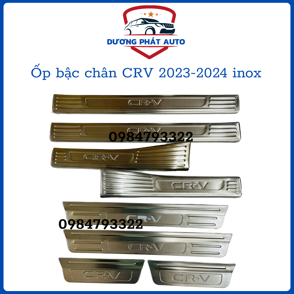 Ốp bậc cửa, Nẹp bước chân trong ngoài xe Honda CRV đời cuối 2023-2024 chất liệu Inox cao cấp