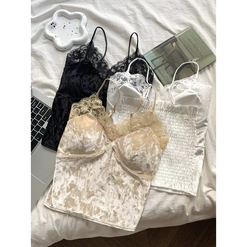 Áo bra nhung 2 dây viền ren chất đẹp