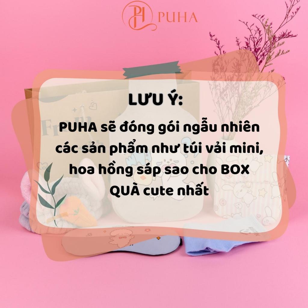 Túi chườm nóng bụng kinh PUHA 1000ml phiên bản Love You hộp quà tặng bạn gái có hoa hồng sáp