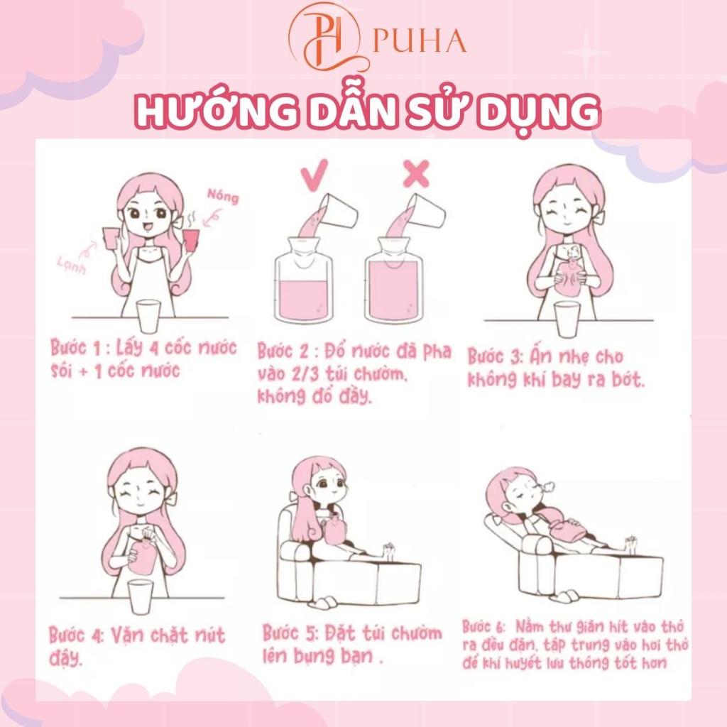 Túi chườm nóng bụng kinh PUHA 1000ml phiên bản Love You hộp quà tặng bạn gái có hoa hồng sáp