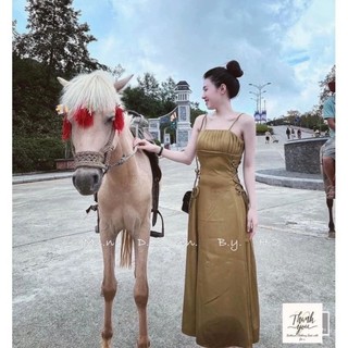 ĐẦM DỰ TIỆC HAI DÂY ĐAN EO RÚT DÂY DÁNG DÀI NEW