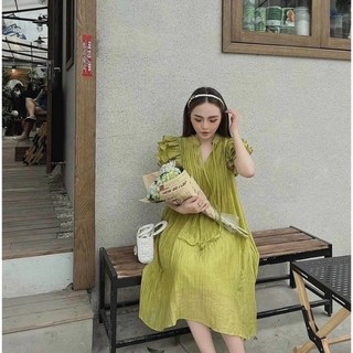 ĐẦM ĐỦI CỔ V BABYDOLL SUÔNG TAY BÈO NEW