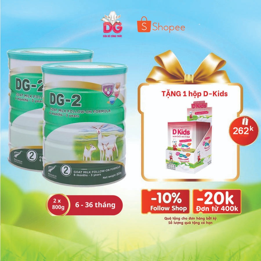 Combo 2 lon sữa Dê DG2 800gr Tặng 1 hộp Viên Sữa Dê DKids