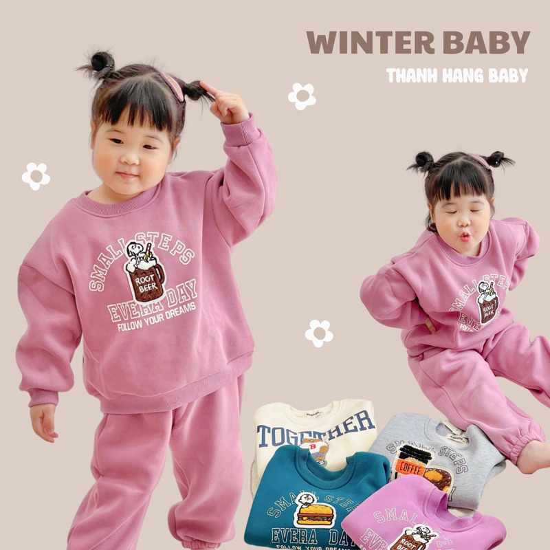 Bộ dài tay cho bé trai bé gái, bộ nỉ dài tay trẻ em Thanh Hằng Baby 11kg - 31kg