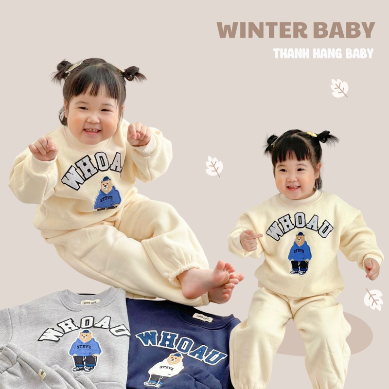 Bộ dài tay cho bé trai bé gái, bộ nỉ dài tay trẻ em Thanh Hằng Baby 11kg - 31kg