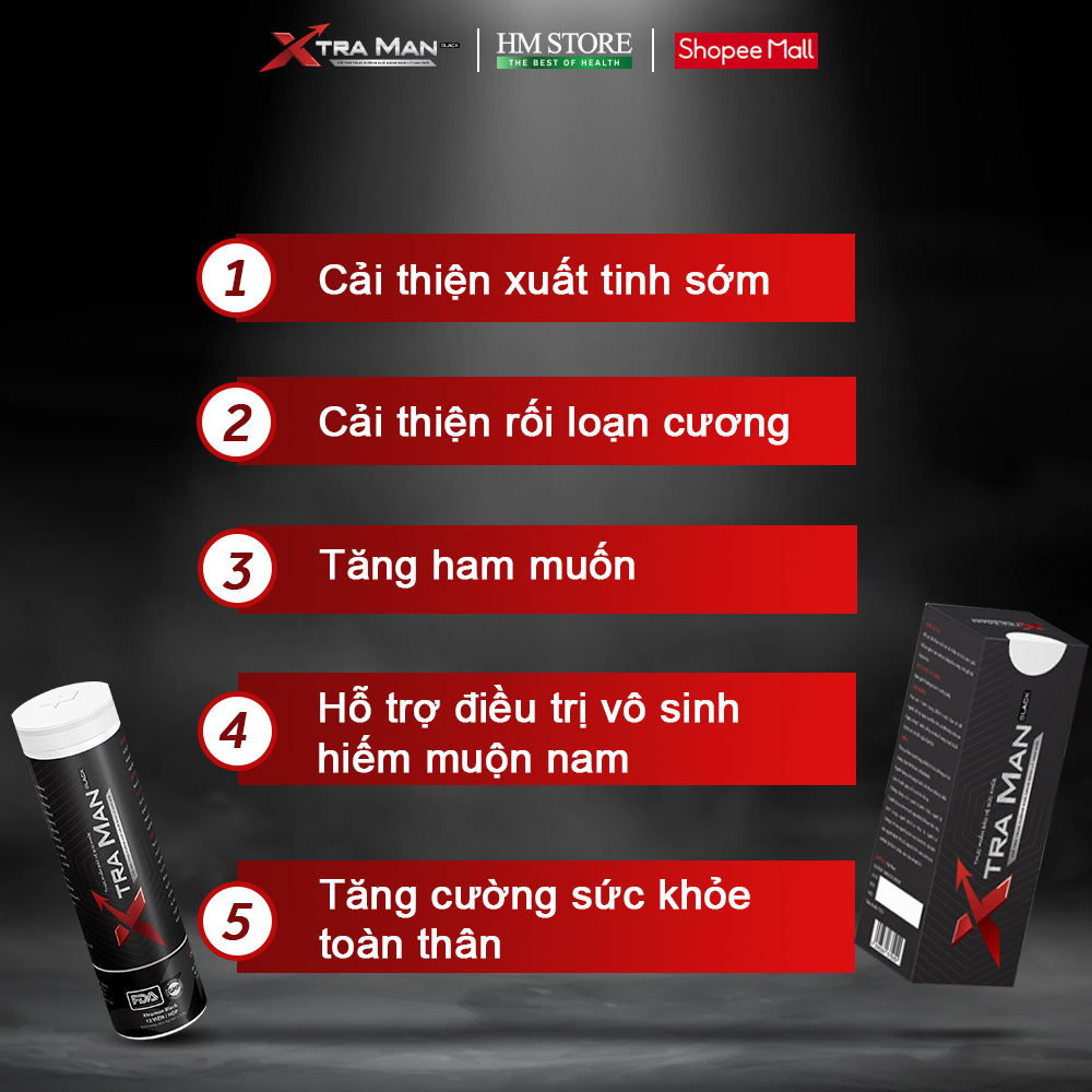 Xtraman Black - Viên sủi cải thiện sinh lý nam giới, Kéo dài thời gian quan hệ, chống xuất tinh sớm