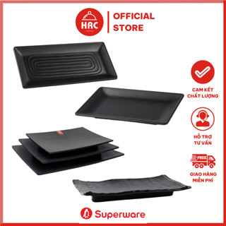Bộ Đĩa Chữ Nhật và Đĩa Vuông Nhựa Phíp 100% Melamine SUPERWARE Màu Đen Nhám