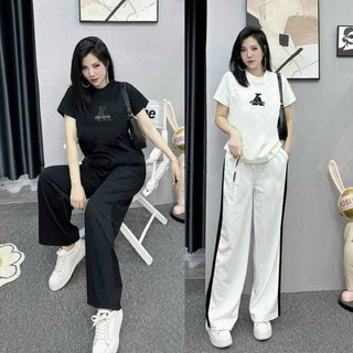 Sét bộ nữ quần ống rộng cotton thêu cao cấp