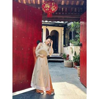  Áo dài Chi Giao tơ thêu cao cấp 4 tà linn design thiết kế- áo dài  Samm 