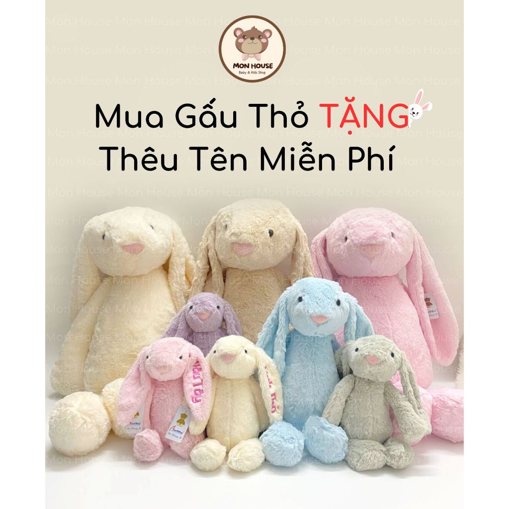 Thỏ bông lông mềm thêu tên cho bé theo yêu cầu, Món quà ý nghĩa, thỏ jellycat thêu tên