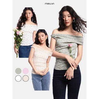 Áo thun nữ kiểu cách điệu xoắn vai nhún eo tôn dáng, sang trọng MIEU - KJL06