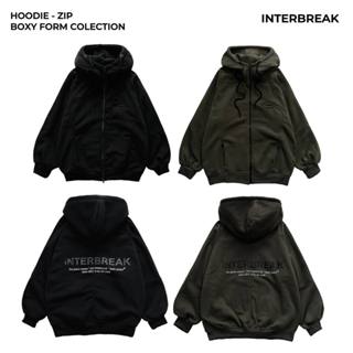 INTERBREAK - HOODIE ZIP BOXY FORM TWO-WAY ZIPPER - Áo hoodie ZIP form Boxy zip 2 đầu kéo chi tiết thêu phối in nổi