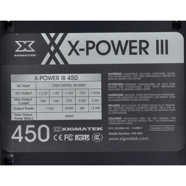 Nguồn máy tính Xigmatek X-POWER III 450 - 400W EN45969 qua sử dụng